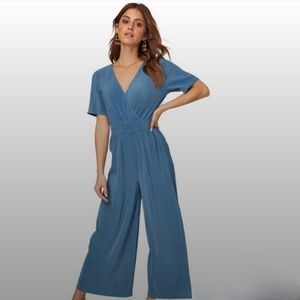 ASTR the label blue ribbed jumpsuit